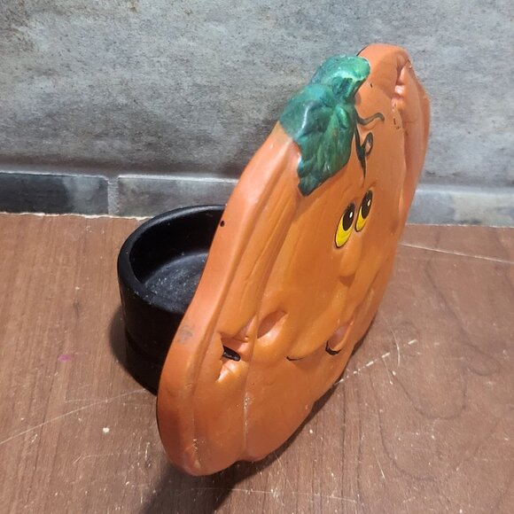 Vintage Jack O Lantern Pumpkin Ceramic Tea Light Holder Repaired - Picture 5 of 12